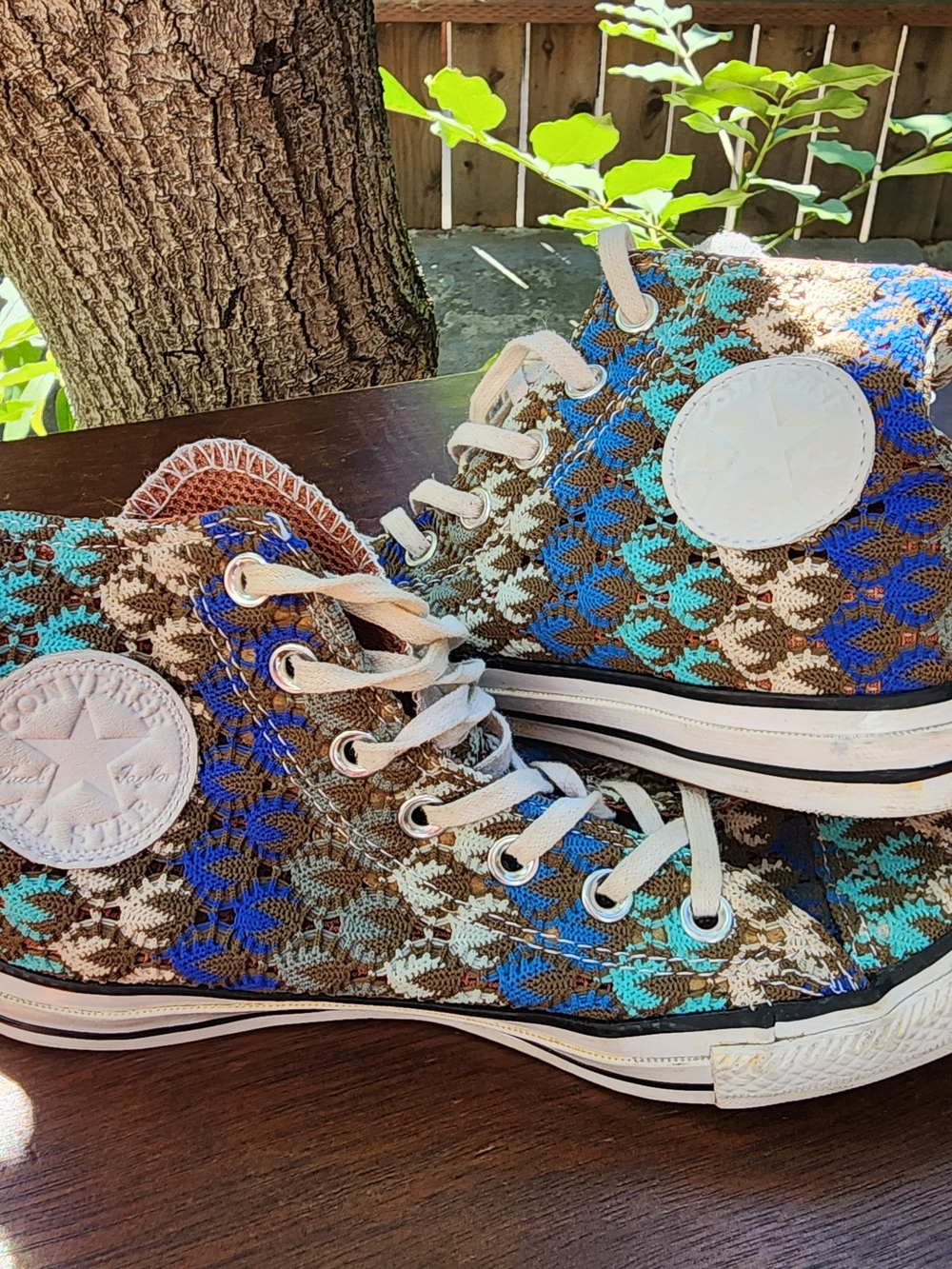 Converse x Missoni Chuck Taylor High Top Multi Crochet Knit Sneakers Blue Brown